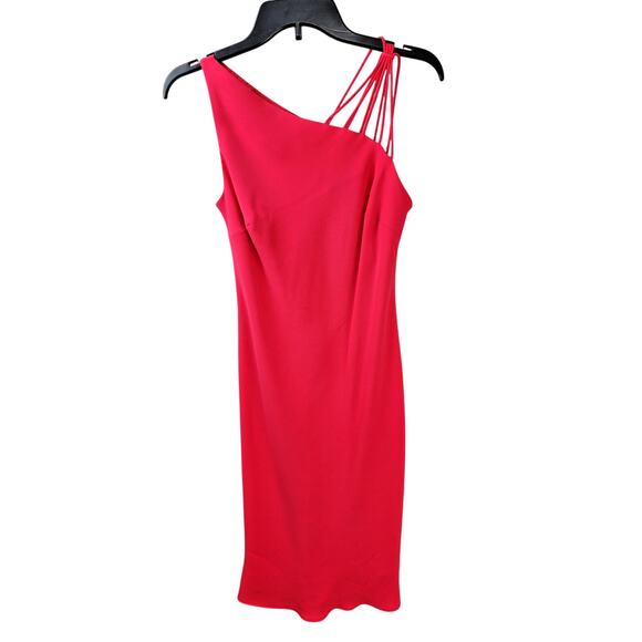Evan-Piccone Assymetrical Hot-Pink Strappy Bodycon Dress Sleeveless Deep V Sz 4 - Picture 1 of 9